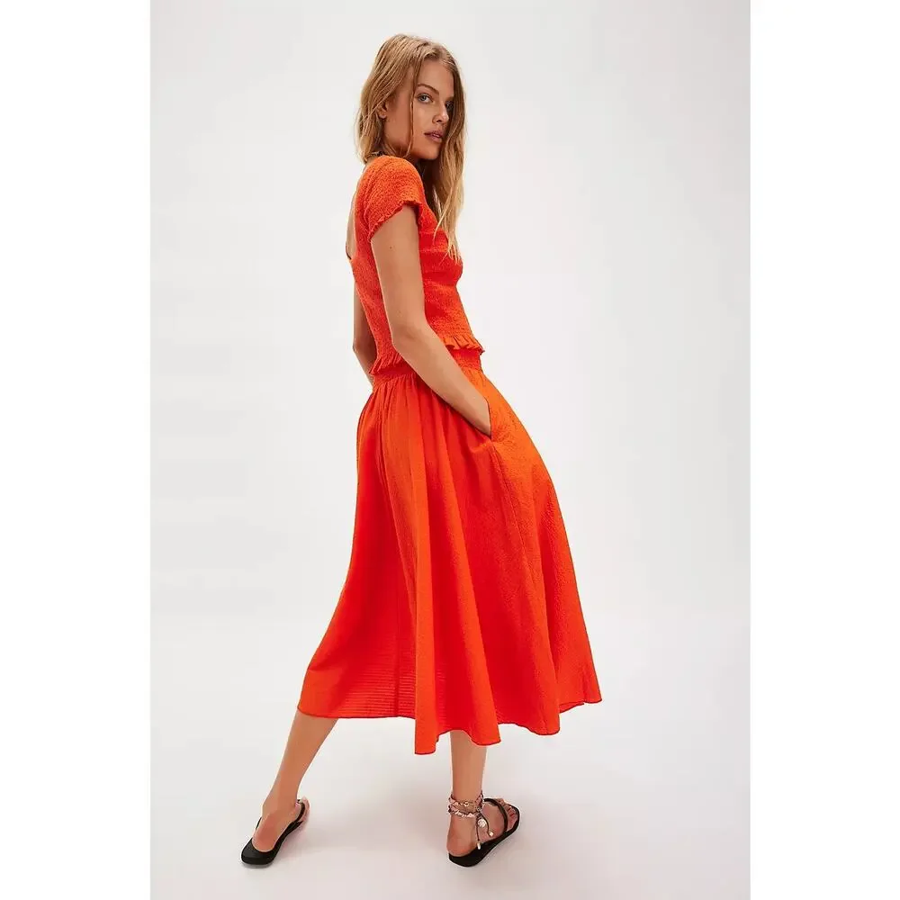 New FREE PEOPLE Braveheart Solid Set $168 Sz L Orange Convertible Skirt Dress